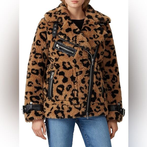 Anthropologie Avec Les Filles Faux Fur Teddy Biker Full Zip Jacket Coat Size L - Picture 2 of 14